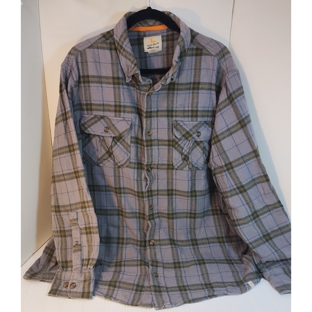 Field Stream Mens Flannel Button Up Shirt 2XL Gray Plaid Long Sleeve Lumberjack